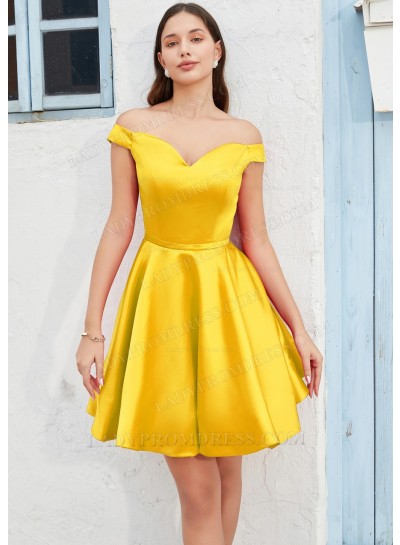 Daffodil A-line Off the Shoulder Silk like Satin Cocktail / Homecoming Dresses