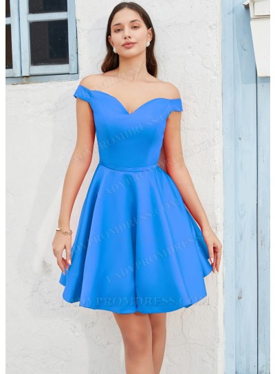 Lake Blue A-line Off the Shoulder Silk like Satin Homecoming Dresses