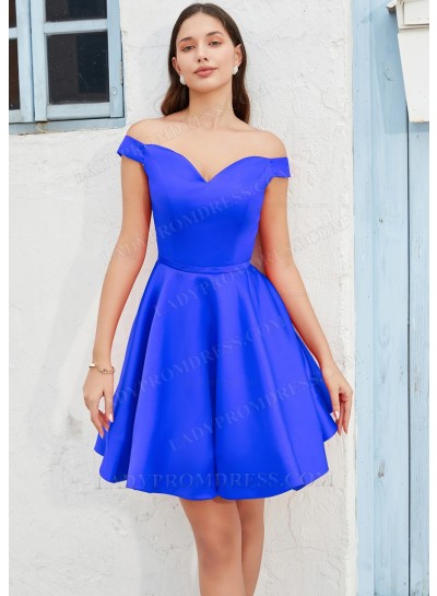 Royal Blue A-line Off the Shoulder Silk like Satin Cocktail / Homecoming Dresses