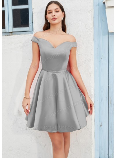 Silver A-line Off the Shoulder Silk like Satin Homecoming Dresses