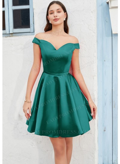 Teal A-line Off the Shoulder Silk like Satin Sweet 16 / Homecoming Dresses