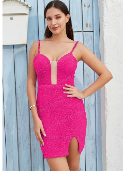 Fuchsia A-line Princess Sequins Sweetheart Sleeveless Cocktail / Homecoming Dresses