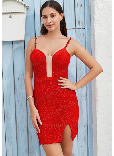 Red A-line Princess Sequins Sweetheart Sleeveless Cocktail / Homecoming Dresses