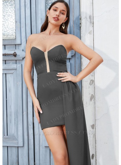 Grey Sheath/Column Sweetheart Satin Short Mini Sweet 16 / Homecoming Dresses