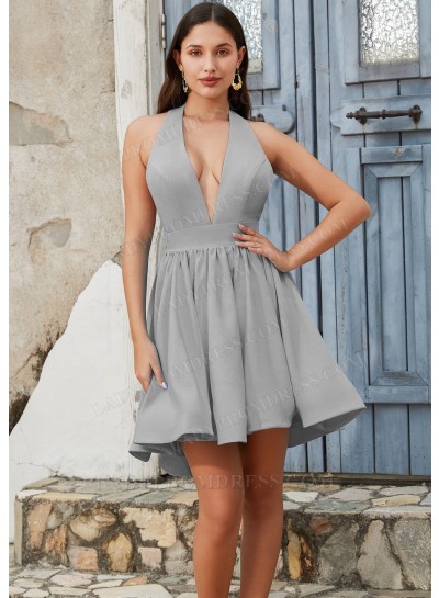 Grey A-line Halter Sleeveless Short/Mini Sweet 16 / Homecoming Dresses