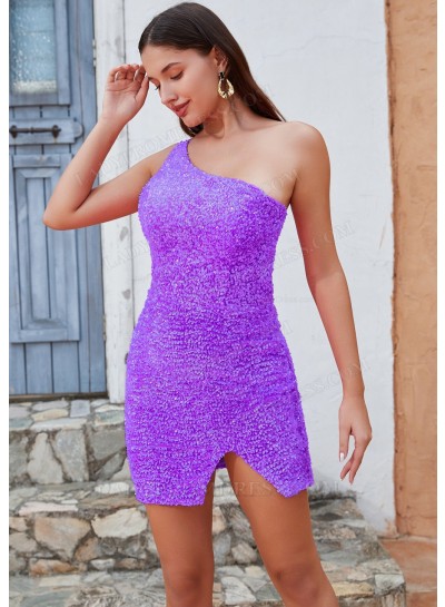 Lilac Sheath/Column One Shoulder Corset Short/Mini Cocktail / Homecoming Dresses