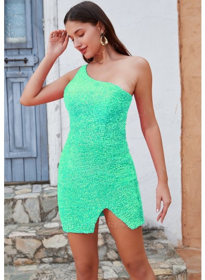 Mint Green Sheath/Column One Shoulder Corset Short/Mini Womens Graduation Dresses