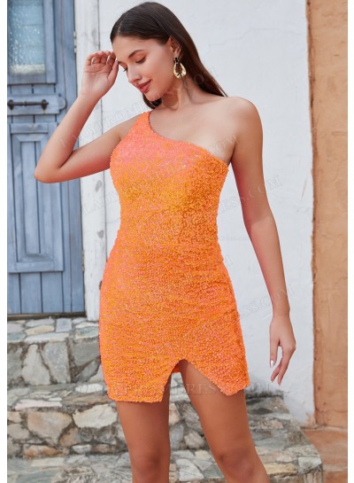 Orange Sheath/Column One Shoulder Corset Short/Mini Womens Graduation Dresses