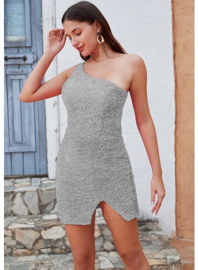 Silver Sheath/Column One Shoulder Corset Short/Mini Homecoming Dresses