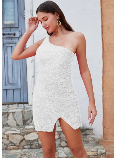 White Sheath/Column One Shoulder Corset Short/Mini Womens Graduation Dresses