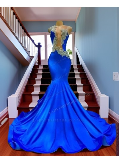 Royal Blue Mermaid Appliques Long Prom Dresses