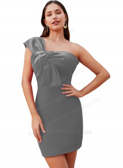 Grey Sheath One Shoulder Sleeveless Satin Graduation Gowns / Homecoming Dresses