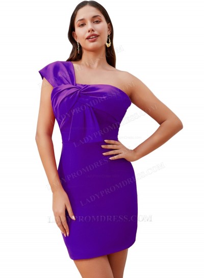Purple Sheath One Shoulder Sleeveless Satin Graduation Gowns / Homecoming Dresses