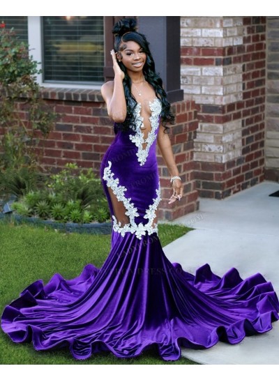 2024 Purple Mermaid V-neck Prom Dresses