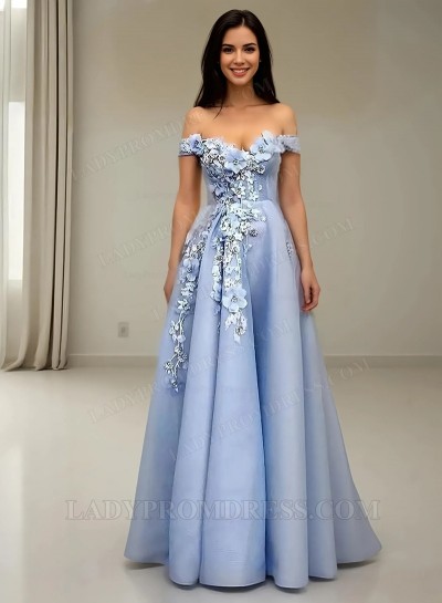 A Line Satin Blue Sweetheart Long Prom Dresses 2025