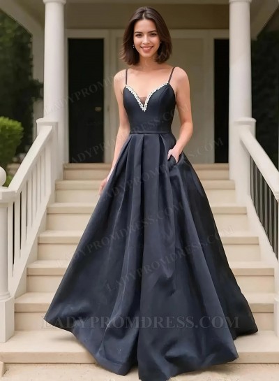 2025 A-Line Princess Silk Like Satin Sweetheart Sleeveless Sweep/Brush Train Prom Dresses