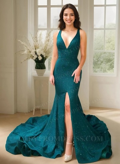 Mermaid Sweetheart Side Slit Long Green Prom Dress 2025