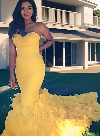 2025 Mermaid/Trumpet Daffodil Satin Prom Dresses