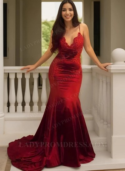 2025 Red Mermaid Halter Long Prom Dresses