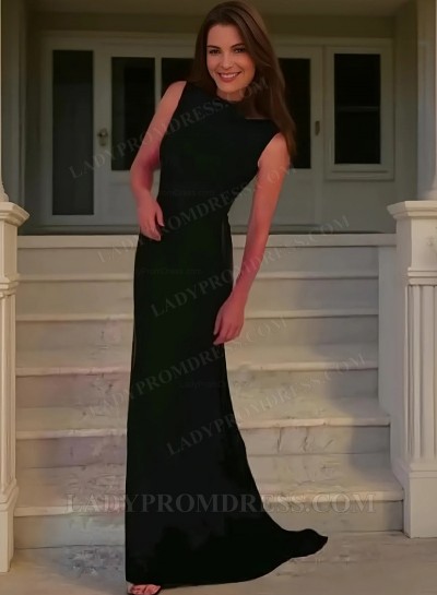 2025 Black Column/Sheath Satin Prom Dresses