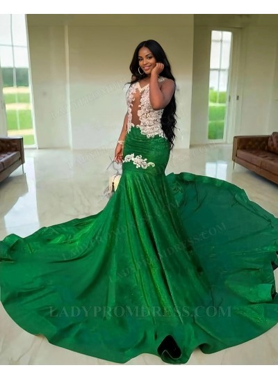 2025 Halter Mermaid Beaded Plus Size Emerald Prom Dresses
