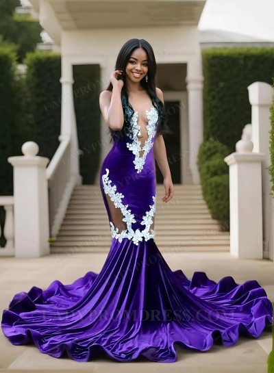2025 Purple Mermaid V-neck Prom Dresses