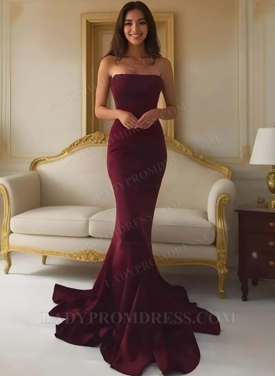2025 Strapless Burgundy Mermaid Prom Dresses