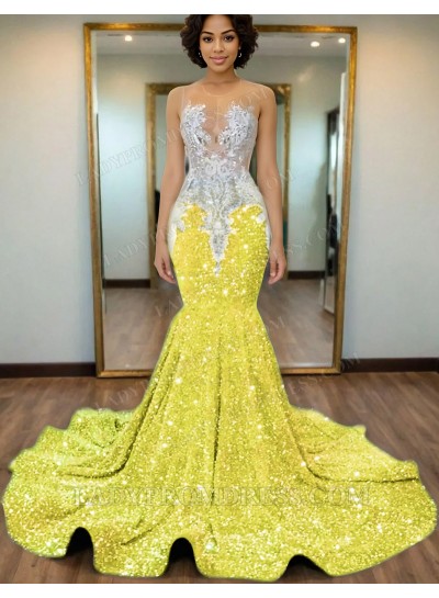 Daffodil Mermaid Sequins Prom Dresses with Beaded 2025