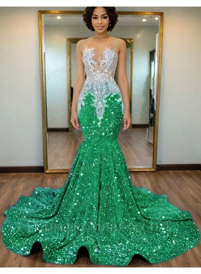 Emerald Mermaid Sequins Prom Dresses with Beaded 2025