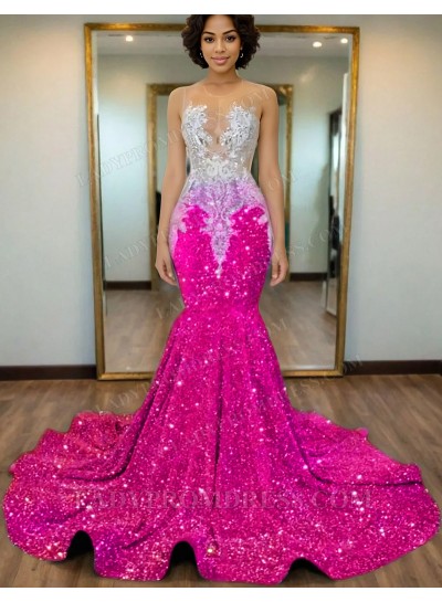 Fuchsia Mermaid Sequins Prom Dresses with Beaded 2025