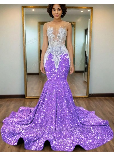 Lilac Mermaid Sequins Prom Dresses with Beaded 2025