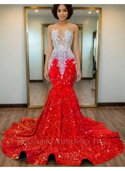 Red Mermaid Sequins Prom Dresses with Beaded 2025