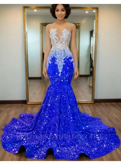 Royal Blue Mermaid Sequins Prom Dresses with Beaded 2025