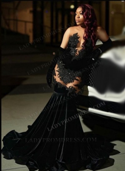 2024 Black Mermaid Velvet Prom Dresses