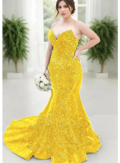 Daffodil Strapless Sweetheart Sequins Plus Size Mermaid Prom Dresses