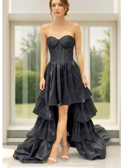 Black Sweetheart Layered High Low Prom Dresses with Ruffled