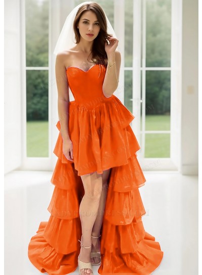 Orange Sweetheart Layered High Low Prom Dresses with Ruffled