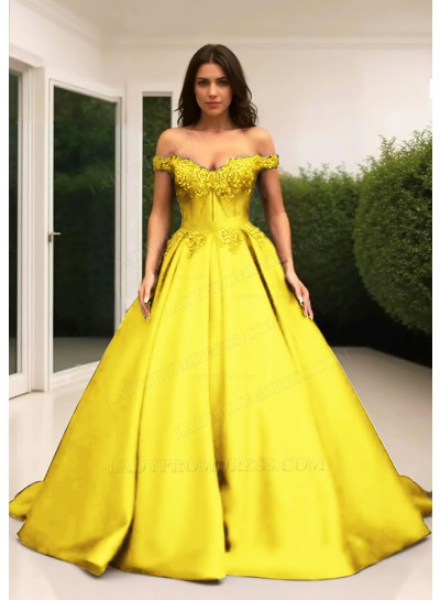 Daffodil Ball Gown Off the Shoulder Satin Quinceanera Prom Dresses with Appliques