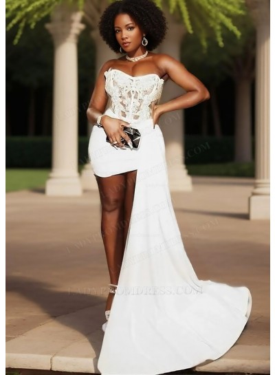 White Corset Asymmetrical Hemline Formal Short Mini Prom Cocktail Dresses