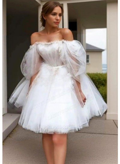 White Tulle Short Mini Dress Off-Shoulder Prom Cocktail Dresses
