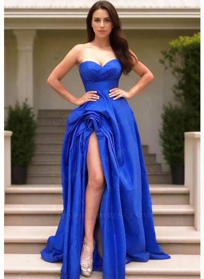 Royal Blue Sweetheart Ball Gown Side Slit Prom Dresses with Layers