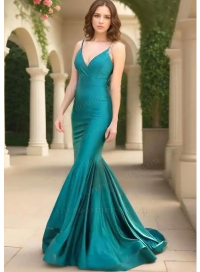 Teal Spaghetti Straps Mermaid Prom Dresses