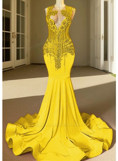 Daffodil V-neck Beaded Mermaid Prom Dresses