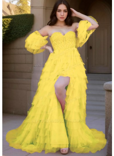 Daffodil Sweetheart Multi Layered Tulle Prom Dresses with Ruffled