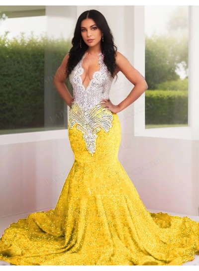 Daffodil Sequins Mermaid Prom Dresses Silver Beaded
