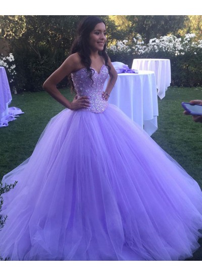 2024 Charming Lilac Sweetheart Tulle Ball Gown Prom Dresses