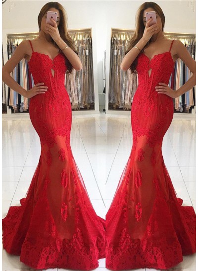 Sexy 2024 Trumpet/Mermaid Red Sweetheart Prom Dresses With Appliques