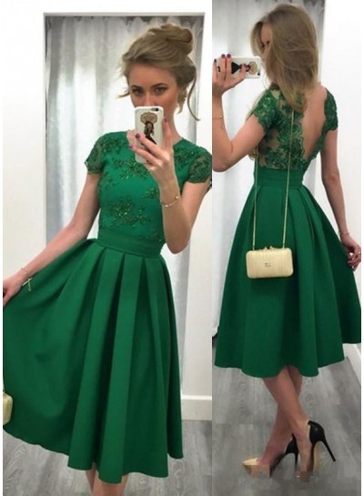A-Line/Princess Emerald Satin Short Prom Dresses 2024