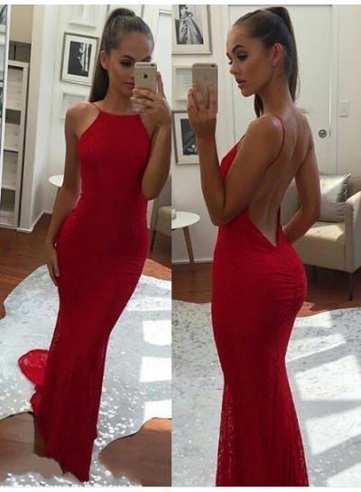 2024 Trumpet/Mermaid Red Backless Prom Dresses
