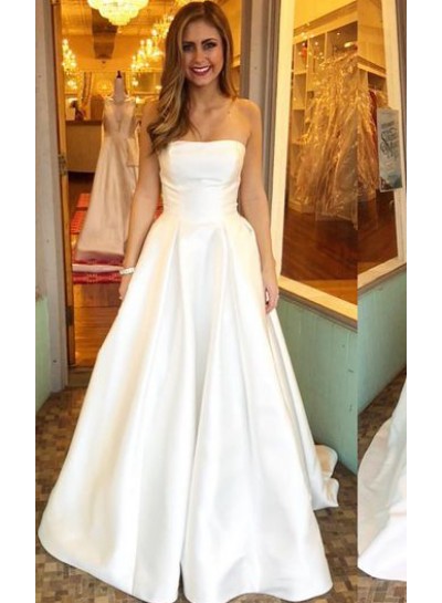 Simple A Line Strapless Floor-length Plain 2024 Wedding Dresses